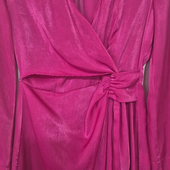Zara Fuchsia Satin Wrap Dress - Picture 3 of 5